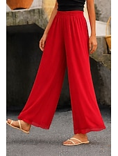 preiswerte weites Bein und hohe Taille-Damen Weites Bein Hosen Hose Urlaub Streetwear Leicht Volle Länge Hohe Taille Einfach Elastischer Bund Hoher Schnitt Atmungsaktivität Bequem Mikroelastisch Outdoor Ferien Alltagskleidung Schwarz Wei