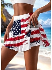  Saia patriótica para o Dia da Independência, saia feminina para férias, saia de tênis, moda praia havaiana, parte de baixo de biquíni, minissaia de cintura alta, estampa gráfica, elástica, para uso