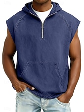 Недорогие Спортивные майки-Муж. Безрукавка Демин Рубашка Рубашка с кислотной стиркой Без рукавов Капюшон Молния Лето Весна Все сезоны Полотняное плетение Мода Оригинальный рисунок Классический Окрашенная одежда Капюшон