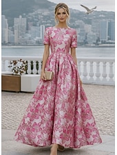  A-linje Ankellengde Formell kjole Cocktailkjoler Elegant Kortermet Båthals Bryllup Cocktailfest Jacquard med Plissert