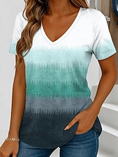 preiswerte Streifen- und geometrisches T-Shirt-Damen T Shirt Druck Ombre Grafik Gestreift Stilvoll Klassisch Lässig Kurzarm V Ausschnitt Crop Tops Täglich Blau Purpur Braun Grün Sommer Frühling