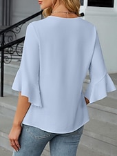 economico Bluse Eleganti-Per donna Camicia Blusa Top in chiffon Volant Semplice Elegante Classico Moderno Manica 3/4 Scollo a V Top Regolari Quotidiano Ferie Uscire Nero Bianco Verde Azzurro Estate Primavera