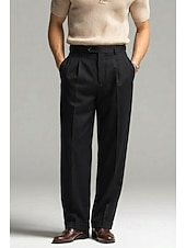 economico Giacche e Completi uomo-Pantaloni eleganti da uomo in lino, plissettati, vestibilità comoda – pantaloni estivi leggeri e casual, gamba larga e dritta, disponibili in marrone, blu navy e beige.
