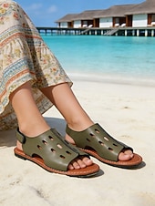 economico Donne-sandali da donna traforati con punta aperta color verde militare - design traspirante con aperture, scarpe casual leggere per l'estate, i viaggi, il tempo libero all'aperto e l'uso quotidiano