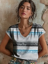 お買い得  ボヘミアンTシャツ-女性用 Tシャツ プリント グラフィック 幾何学模様 ボヘミア ヴィンテージ カジュアル 半袖 Ｖネック レギュラートップス 日常 ネイビーブルー ライトグレー グレー 夏 春