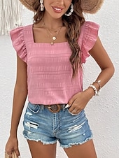 economico Bluse Eleganti-Per donna Camicia Blusa Maglietta senza maniche Volant Semplice Elegante Classico Moderno Senza Maniche Collo quadrato Top Regolari Quotidiano Ferie Uscire Blu Nero Bianco Verde Azzurro Estate