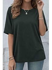  Women's Oversized T Shirt Tee 100% Cotton Solid Color Stylish Classic Casual Short Sleeve Crew Neck Round Neck Regular Tops Daily Going out Black White Navy Blue Dark Green Taupe Summer Spring