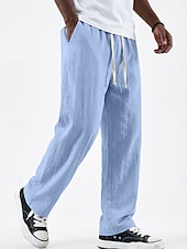 abordables Classique-Homme Pantalons en Lin Pantalons Pantalon d'été Pantalons Amples Avec Poches Taille Élastique Jambe Droite Couleur Unie Confortable Respirant Longueur complète Occasionnel Quotidien Fête Vacances Mode