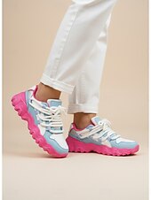 economico Sneakers da donna-Sneaker Chunky Blocco Colorato Verde e Bianco da Donna per Mardi Gras con Lacci in Cordoncino – Scarpe Platform Vivaci per Carnevale Feste anni '90 e Moda Urbana