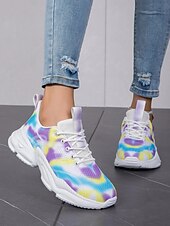 preiswerte Damen Laufschuhe-Damen-Laufschuhe mit Batikmuster und Schnürung – atmungsaktive, leichte Mesh-Sneaker zum Joggen, Strandlaufen und fürs Fitnessstudio &amp;Freizeitkleidung