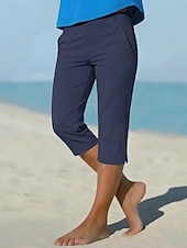 preiswerte Einfarbige Leggings-Damen Caprihose Stoffhosen Gemütliche Leggings Urlaub Basic Lässig Wadenlang Natürliche Taille Einfach Seitentaschen Geteilt Bequem Komfort Atmungsaktiv Hohe Elastizität Urlaub Yoga Straße Navy-Blau