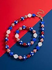  Патриотический женский набор украшений из смоляных бусин: ожерелье и браслет, посвященный 250-летию США, Дню независимости, для повседневной носки и путешествий.