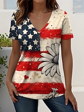  Giorno dell'Indipendenza Americana Per donna Maglietta Stampato Grafico Bandiera Vintage Moda Casual Manica Corta Scollo a V Top Regolari Quotidiano Blu Bianco Rosso Estate Primavera