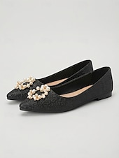abordables Mère de la Mariée/Marié-Ballerines dorées à paillettes ornées de perles, élégantes chaussures pour la mère de la mariée lors d'un mariage en ville, ballerines confortables à bout pointu pour une occasion formelle.