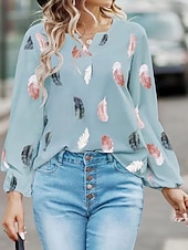 billiga T-shirts-Dam T-shirt Blus Grafisk Mode Stylish Klassisk Långärmad V-hals Vanliga toppar Dagligen Utekväll Helgen Svart Vit Rodnande Rosa Grön Ljusblå Sommar Vår Höst