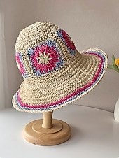 preiswerte Urlaubszubehör-Gewebter Damen-Sonnenhut im Boho-Stil, mehrfarbig, faltbar, perfekt für Strand- und Resorturlaube sowie als lässiger Alltagsbegleiter
