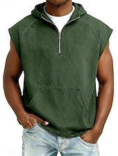 Недорогие Спортивные майки-Муж. Безрукавка Демин Рубашка Рубашка с кислотной стиркой Без рукавов Капюшон Молния Лето Весна Все сезоны Полотняное плетение Мода Оригинальный рисунок Классический Окрашенная одежда Капюшон