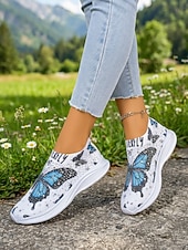 ieftine Adidași de Damă-Adidași sport fără mâneci pentru femei cu imprimeu de fluturi, pantofi sport respirabili, ușori și confortabili, pentru călătorii și plimbări în aer liber &amp;purtare de zi cu zi