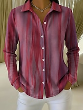  Femmes Chemise gaufrée Chemisier Boutons Imprimé Rayé Vacances Quotidien Occasionnel manche longue Col de chemise Hauts Réguliers Quotidien Extérieur Fête Bleu Jaune Violet Été Printemps Automne