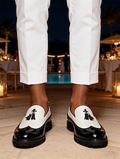 cheap Men-Men's Black and White Tassel Loafers Two-Tone Slip-On Dress Shoes for Weddings, Cocktail Parties, Resort Evenings, Banquets, Prom, Fashion Formal Occasion Wear