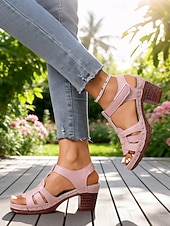 cheap Heeled Sandals-Women's Pink Block Heel Sandals – Elegant Open-Toe Summer Heeled Sandals with Strappy Design, Stylish Casual Dress Sandals for Women, Perfect for Parties, Garden Events, Travel and Everyday Wear