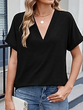 お買い得  プレーンTシャツ-女性用 Tシャツ ティートップ 平織り ファッション スタイリッシュ クラシック 半袖 Ｖネック レギュラートップス 日常 お出かけ 週末 ブラック ホワイト ピンク ワイン ネイビーブルー 夏 春
