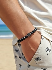 abordables Accessoires de vacances-Bracelet pour homme en perles de pierre volcanique, deux styles, perles de lave noire mate, bijou tendance et décontracté, parfait pour le quotidien et les voyages.
