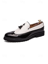 cheap Men-Men's Black and White Tassel Loafers Two-Tone Slip-On Dress Shoes for Weddings, Cocktail Parties, Resort Evenings, Banquets, Prom, Fashion Formal Occasion Wear