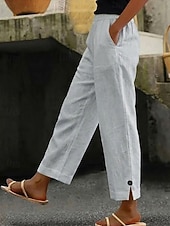 voordelige Botten-Women's Linen-feel Pants Cotton Casual Pants Summer Pants Vacation Fashion Streetwear Full Length High Waist Plain Pocket Elastic Waist Comfort Comfortable Inelastic Daily Vacation Street Pinky White