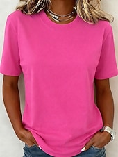 billige Plain t-skjorte-Kvinners 100% bomull T-skjorte topp ensfarget mote stilig grunnleggende kortermet rundhals regular topper daglig utgang helg blå svart hvit gul lysegrønn sommer vår