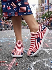  Женские слипоны USA 250-летия — удобные туфли с широким голенищем и звездным рисунком для парадов, Дня независимости и патриотических торжеств.