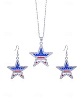 ieftine Accesorii-Set colier și cercei din aliaj pentru femei, modele cu inimioare și stele în mai multe stiluri, bijuterii patriotice, perfecte pentru aniversarea a 250 de ani de la SUA, Ziua Independenței și ținute casual de zi cu zi.