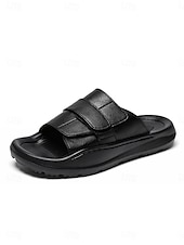 abordables Hommes-Men's Black Double Strap Slide Sandals Open-Toe Comfort Casual Slippers for Resort &amp; Poolside, Beach Vacation, Travel, Seaside Relaxing, Summer Daily Wear and Outdoor Leisure