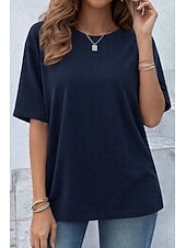 Women's Oversized T Shirt Tee 100% Cotton Solid Color Stylish Classic Casual Short Sleeve Crew Neck Round Neck Regular Tops Daily Going out Black White Navy Blue Dark Green Taupe Summer Spring
