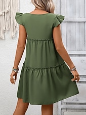 baratos Vestido branco-Mulheres Minivestido Vestido casual vestidos peplum Elegante Moda Moderno Ao ar livre Férias Para Noite Ajuste Largo Tecido Manga Curta Gola Redonda Azul Preto Verde Tropa Vinho Verão Primavera