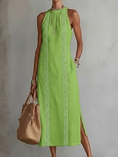 economico Vestiti-Per donna Abito Midi Abiti effetto lino Abito Estivo Casual Quotidiano Vestibilità comoda Semplice Senza Maniche All'americana Blu Nero Bianco Giallo Estate