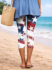 Χαμηλού Κόστους Παντελόνια Ημέρας Ανεξαρτησίας-Γυναικεία κινέζικα Κολάν Διακοπές Μοντέρνα Κομψό στυλ street Κάπρις Ψηλή ΜέσηPantsΗμέρα Αμερικανικής Ανεξαρτησίας Φύλλο Αμερικάνικη σημαία Άνεση Moale Άνετο Ελαστικό