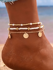 お買い得  レディースブレスレット-女性用ボヘミアンスタイル合金アンクレットセット、マルチカラー、シェルチャーム、普段使い、休暇、旅行に最適