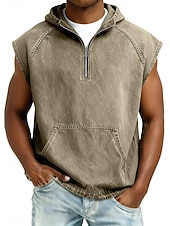 Недорогие Спортивные майки-Муж. Безрукавка Демин Рубашка Рубашка с кислотной стиркой Без рукавов Капюшон Молния Лето Весна Все сезоны Полотняное плетение Мода Оригинальный рисунок Классический Окрашенная одежда Капюшон