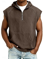 Недорогие Спортивные майки-Муж. Безрукавка Демин Рубашка Рубашка с кислотной стиркой Без рукавов Капюшон Молния Лето Весна Все сезоны Полотняное плетение Мода Оригинальный рисунок Классический Окрашенная одежда Капюшон