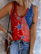  День независимости США Жен. Безрукавка С принтом Графика Флаг Винтаж тропический Стиль Без рукавов V-образный вырез Обычные топы Повседневные Черный Белый Красный Темно синий Лето Весна