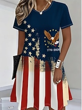  Giorno dell'Indipendenza Americana Per donna Mini Abito Vestito T-Shirt Abito a trapezio Abito Estivo Casual Quotidiano Vestibilità regolare Floreale Grafico Manica Corta Girocollo Blu marino Estate