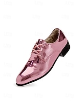 economico Scarpe Derby-scarpe eleganti da uomo in similpelle verniciata rosa metallizzato, scarpe stringate lucide per matrimoni, locali notturni ed eventi alla moda