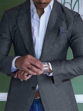 voordelige Heren Klassieke Blazers-Voor heren Afstuderen Linnen blazer Blazer liiketoiminta Cocktailparty Bruiloft Modieus Casual Lente Herfst Linnen / katoenmix Effen Zak Knop Comfortabel Enkele knoopsluiting één knoop Blazer
