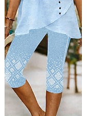 abordables -Mujer Pantalones Capri Chinos Polainas Vacaciones Vintage Ropa de calle Medio corto Alta cintura Floral Graphic Estampado Comodidad Suave Cómodo Elástico Diario Exterior Vacaciones Azul Piscina Negro