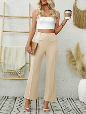 cheap Straight-Leg Pants-Women's Chinos Pants Trousers Straight Elegant Fashion Streetwear Full Length High Waist Plain Comfy Soft Comfortable Inelastic Business Office Work Navy Black Apricot Summer Spring Fall Regular Fit
