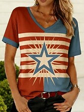 preiswerte Unabhängigkeitstag Top-Amerikanischer Unabhängigkeitstag Damen T Shirt T-Shirt Druck Grafik Nationalflagge Stilvoll Klassisch Lässig Kurzarm V Ausschnitt Normale Oberteile Täglich Ausgehen Wochenende Blau Rote Khaki Sommer