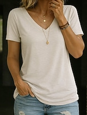 economico T-shirt semplice-Per donna Maglietta Semplice Moda Elegante Classico Manica Corta Scollo a V Top Regolari Quotidiano Uscire Weekend Bianco Rosa Vino Blu marino Albicocca Estate Primavera