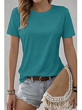 お買い得  プレーンTシャツ-女性用100%コットンTシャツソリッドカラークラシックカジュアル半袖クルーネックレギュラーTシャツデイリー外出用明るいオレンジティールブラックホワイトピンク夏春