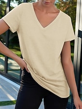economico T-shirt semplice-Per donna Maglietta Semplice Moda Elegante Classico Manica Corta Scollo a V Top Regolari Quotidiano Uscire Weekend Bianco Rosa Vino Blu marino Albicocca Estate Primavera